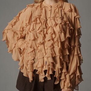 NWT Anthropologie Sheer Ruffle Buttondown Blouse